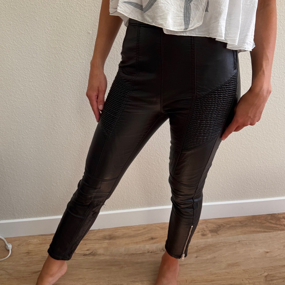 Free People Black Textured Leather Pants